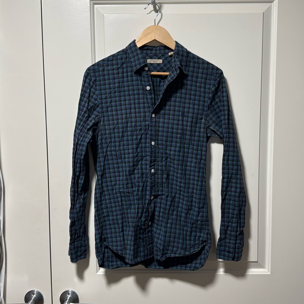 Burberry green blue and black checkered LS button down size small